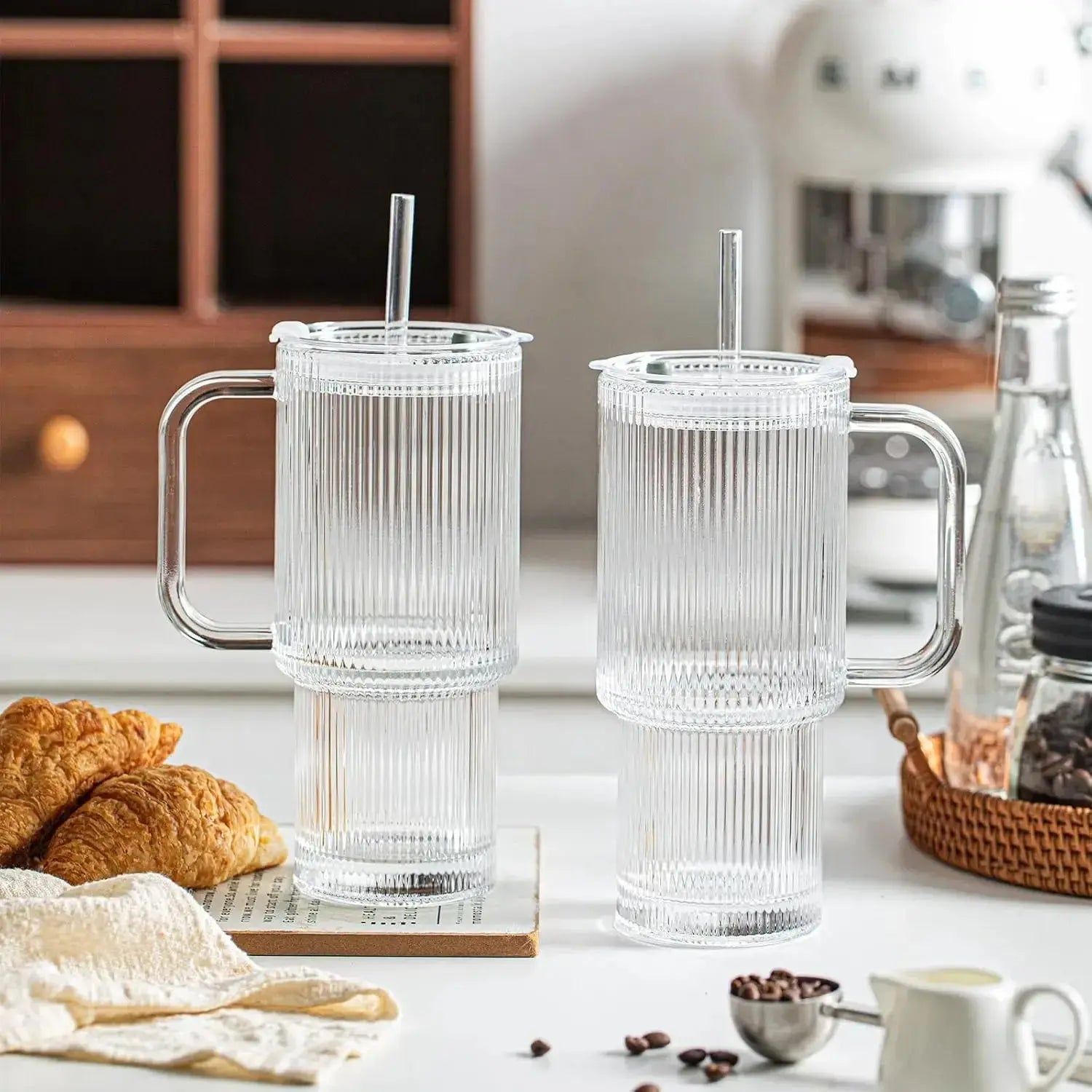 BowLift | Ribbed Borosilicate Glass Cup — Heat Resistant with Spill PRedection