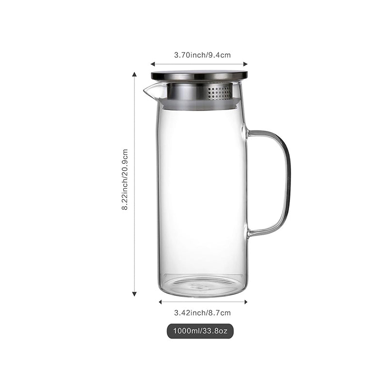BowLift | 1000ml Glass Water Pitcher And Carafe Heat Resistant Glass Pitcher With Lid And Spout Beverage Pitchers