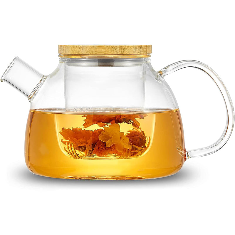 BowLift | 1000ml Glass Teapot Glass Tea Kettle with Removable Clear Filter,Stovetop Ideal Tea Set for Blooming Flower Tea