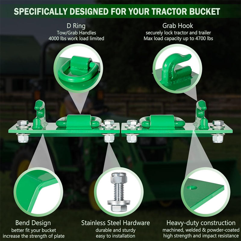 BowLift | Grab Hooks Heavy Duty Bolt on Tractor Grab Hooks  1/4" Bolt on Grab Hooks for Tractor Bucket RV