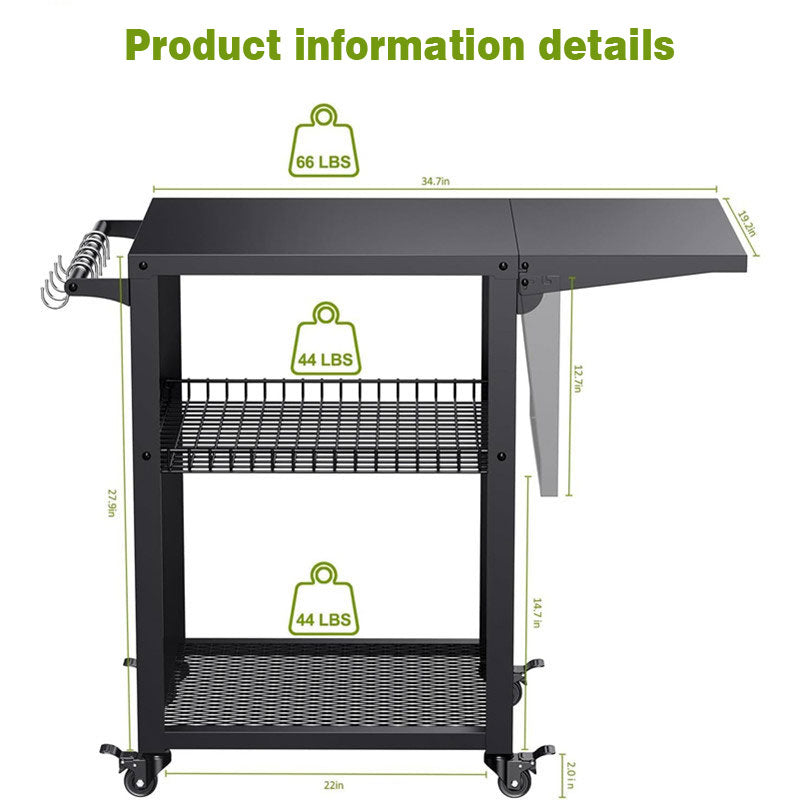 BowLift | Three-Layer Movable Barbecue Table, Multi-Functional Trolley Outdoor Barbecue Cart