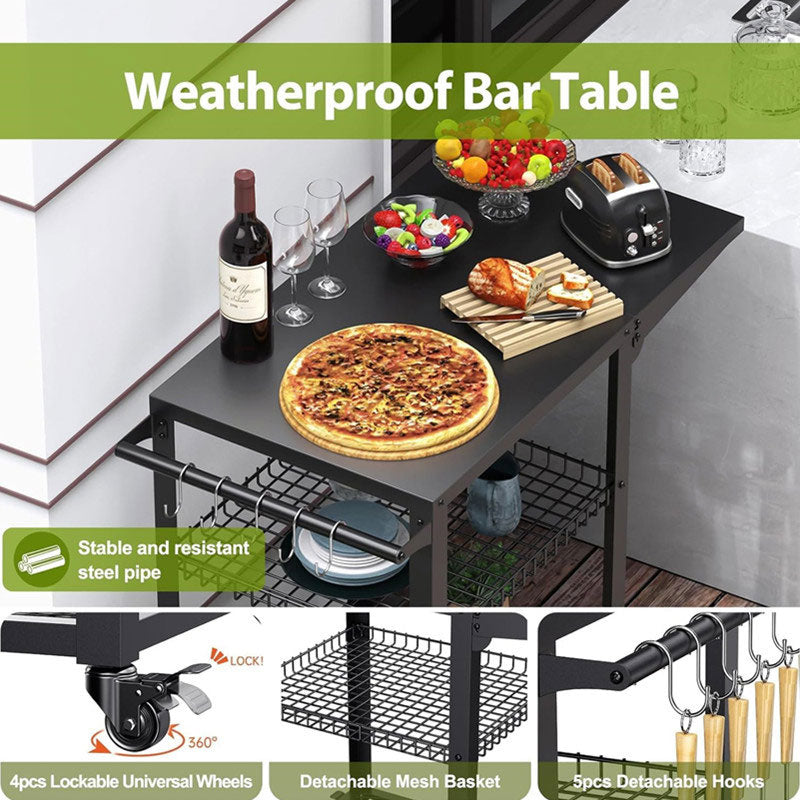 BowLift | Three-Layer Movable Barbecue Table, Multi-Functional Trolley Outdoor Barbecue Cart