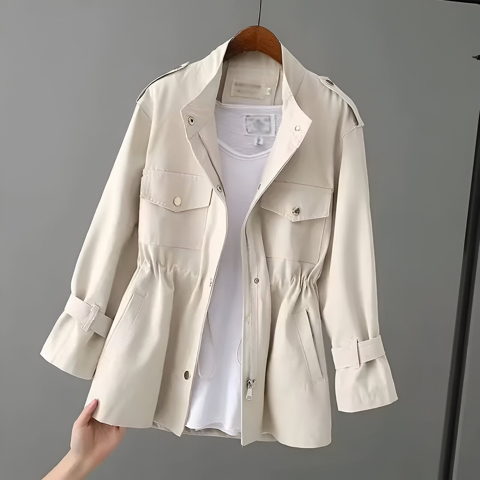 Water-Resistant Rain Coat with Cinched Waist
