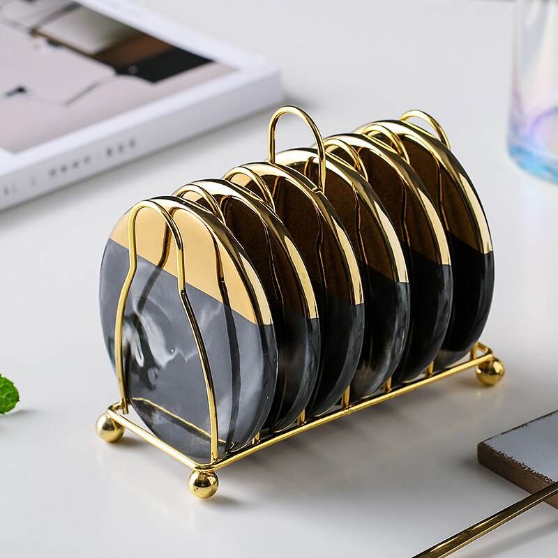 BowLift | Marbled Ceramic Coaster Set with Stand