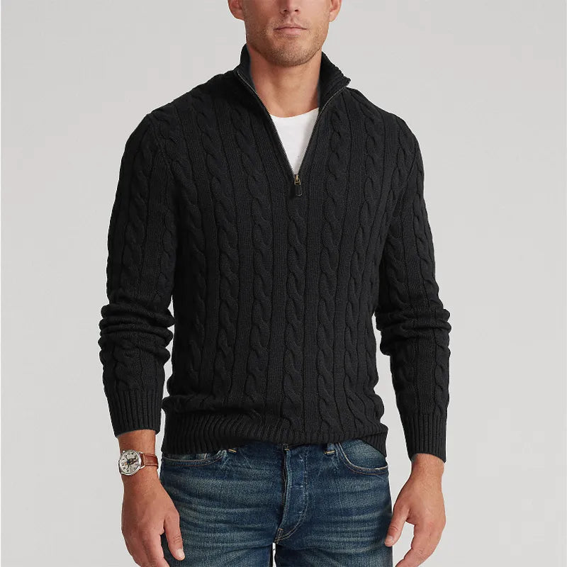 BowLift | Zipper sweater for men | Stylish knit sweater in cable pattern with V-neck and zipper