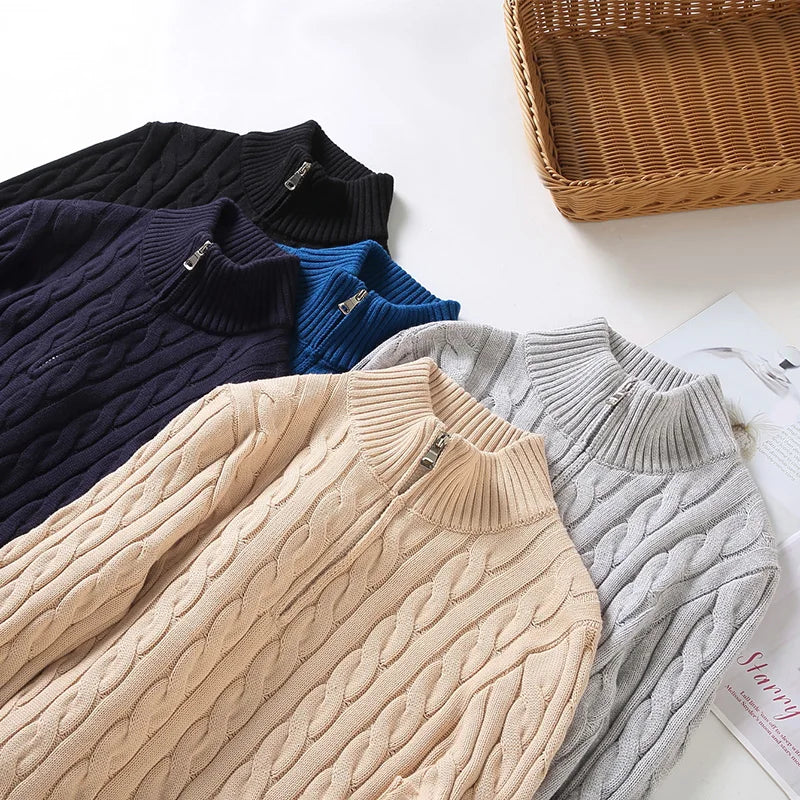 BowLift | Zipper sweater for men | Stylish knit sweater in cable pattern with V-neck and zipper