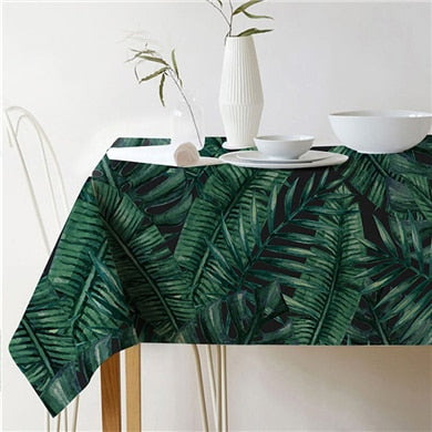 BowLift | Nordic modern linen cotton square green tropical leaf tablecloth cover cloth