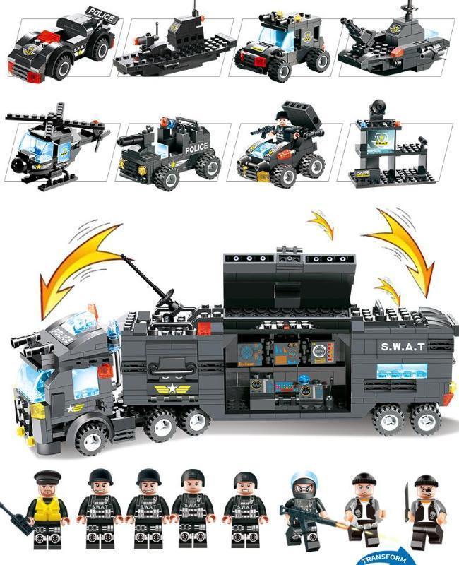 BowLift | 8 IN 1 City Police Truck Station Building Block Series SWAT Toy Gift For Kids