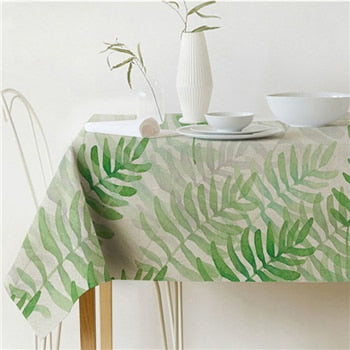 BowLift | Nordic modern linen cotton square green tropical leaf tablecloth cover cloth