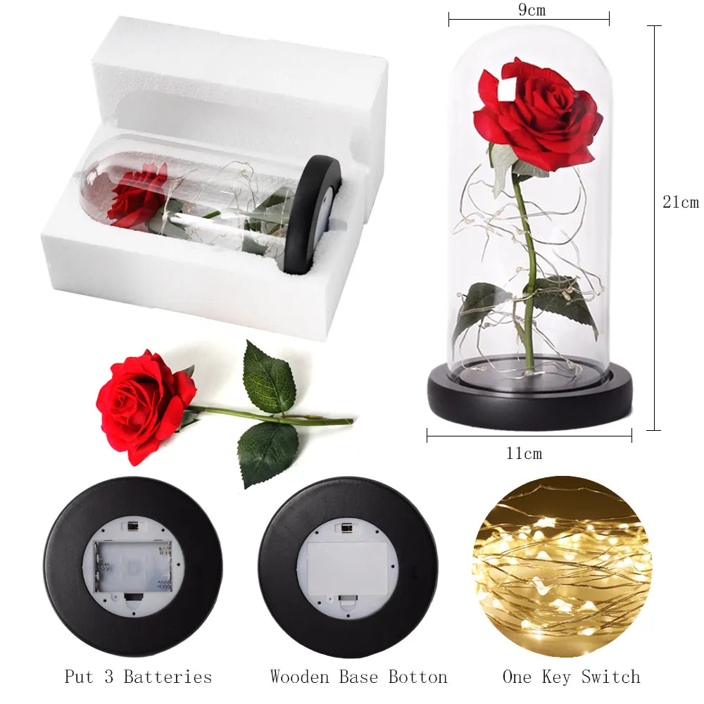 BowLift | Eternal Rose in Glass Dome | Handpicked, LED Lit & Ideal for Romantic Gifts and Home Decor