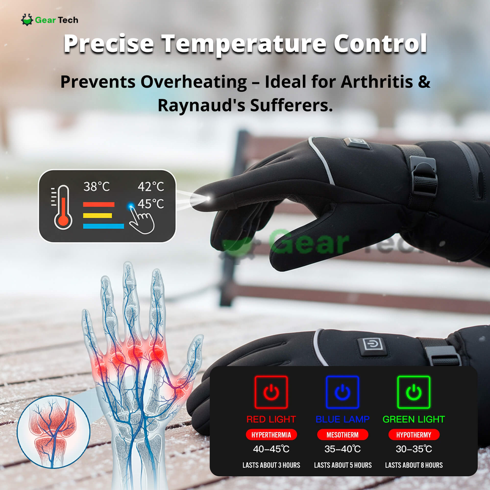 BowLift | Heated Gloves for Raynaud’s & Arthritis UK – Rechargeable Waterproof Thermal Gloves with 3 Heat Levels for Pain Relief