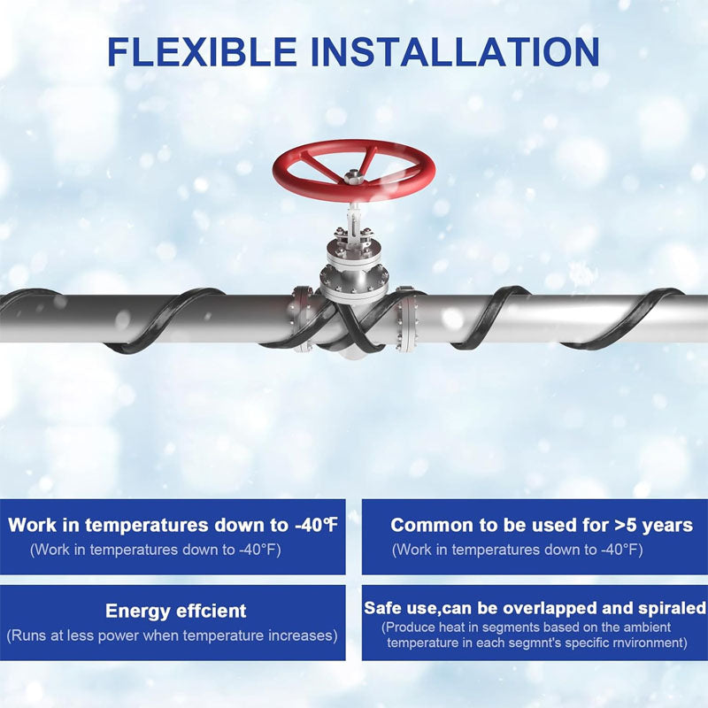 BowLift | 100FT Heating Cables , Pipe Freeze Protected Water Pipe Heating Cable with Mounting Buckle Self Regulating Temperature 120V 8W/ft