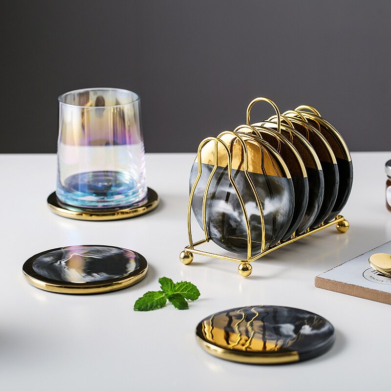 BowLift | Marbled Ceramic Coaster Set with Stand