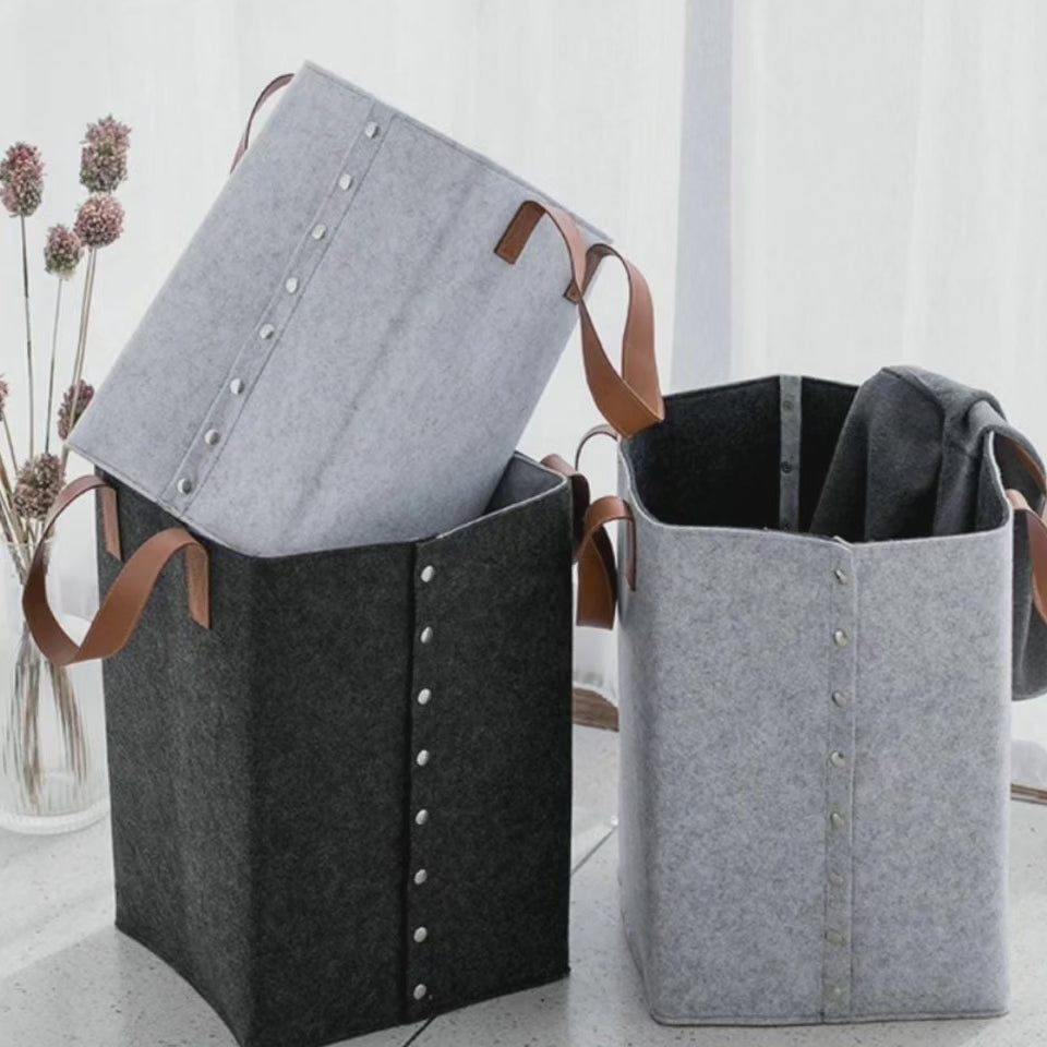 BowLift | Collapsible laundry basket with leather handles