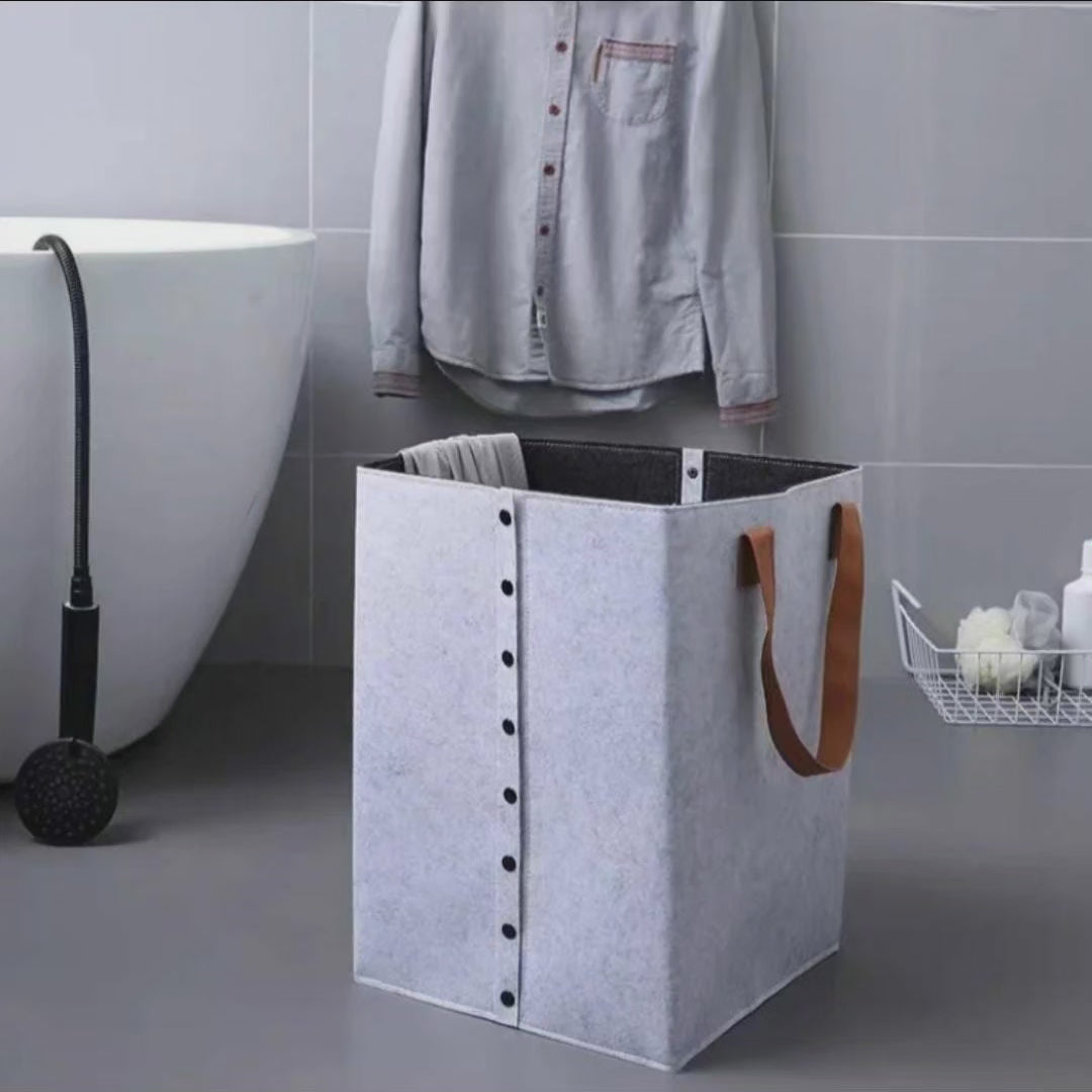 BowLift | Collapsible laundry basket with leather handles