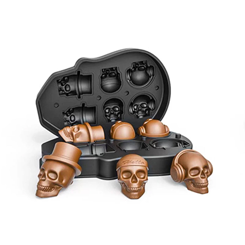 BowLift | 10 Pcs 3D Skull-Shaped Ice Molds For Whiskey: Non-Spill Lid, Silicone Tray Creates Intricate Ice Cubes For Cocktails