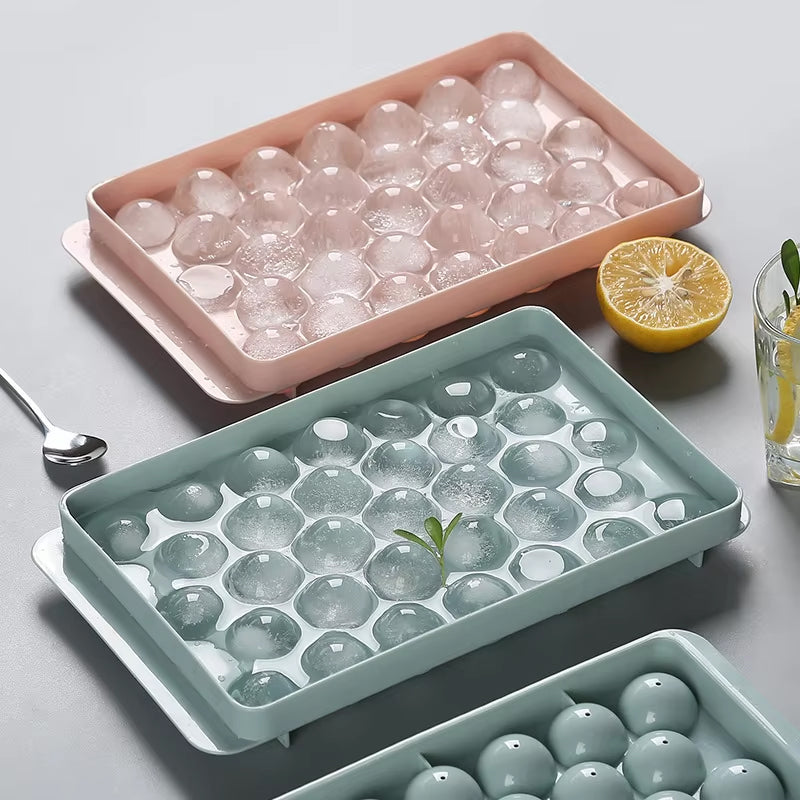 BowLift | Round Ice Cube Maker Tray With Lid Plastic 20x33pcs Ice Mold Refrigerator Spherical Diy Moulds Ice Ball Maker Household Kitchen Tools