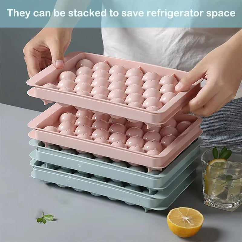BowLift | Round Ice Cube Maker Tray With Lid Plastic 20x33pcs Ice Mold Refrigerator Spherical Diy Moulds Ice Ball Maker Household Kitchen Tools