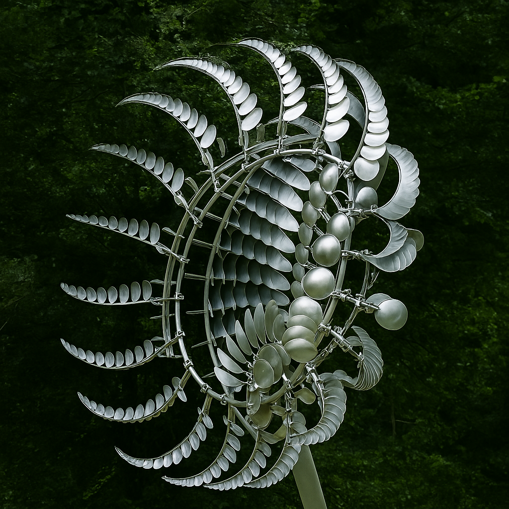 BowLift | Garden Wind Spinner Sculpture in Silver Metal