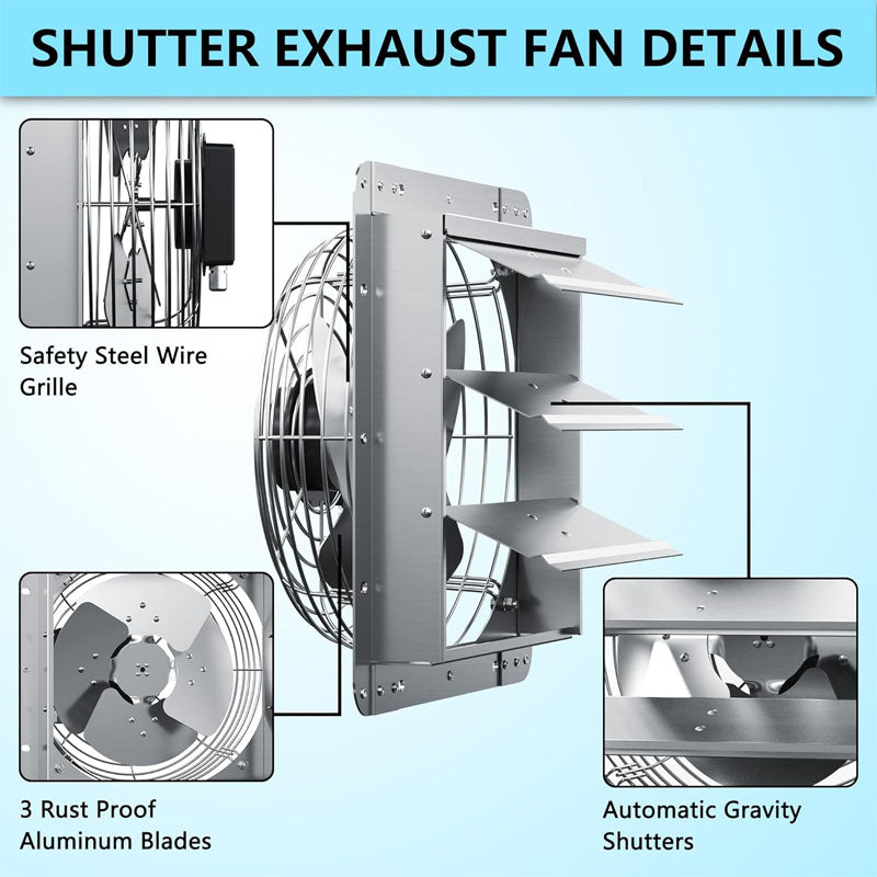 BowLift | 18 Inch Industrial Ventilation Extractor Shutter Exhaust Fan  For Greenhouse Shed Shop Garage