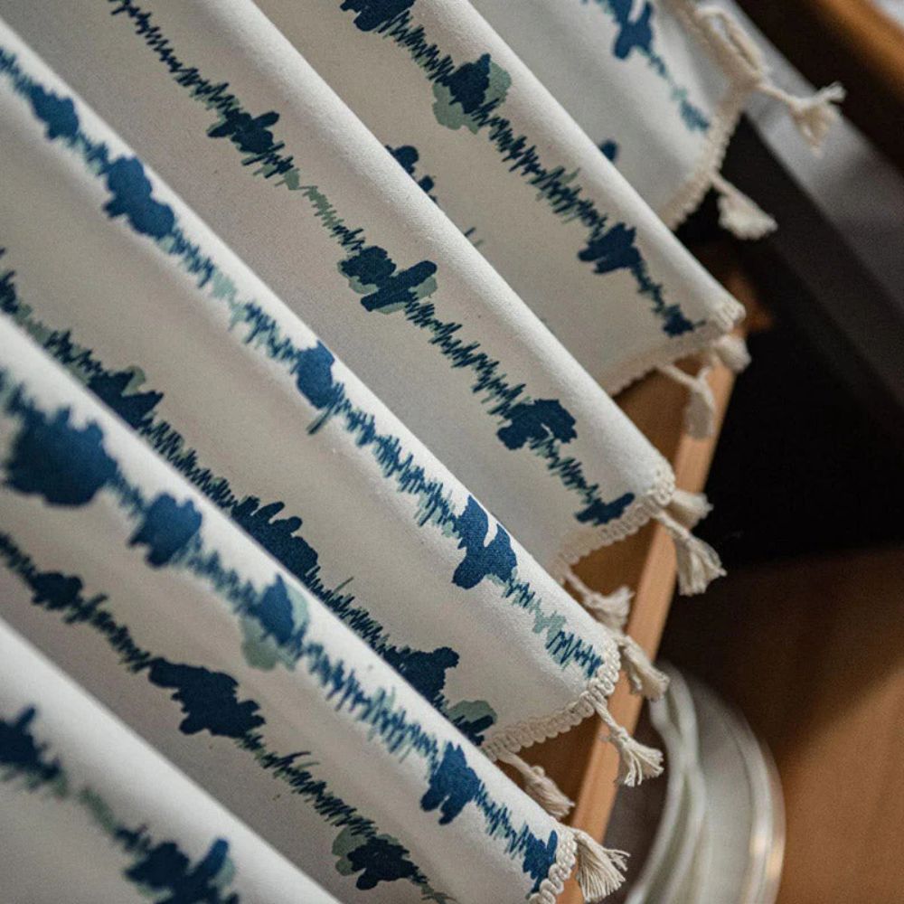BowLift | Inkblot Blue Tassel Cabinet Curtain
