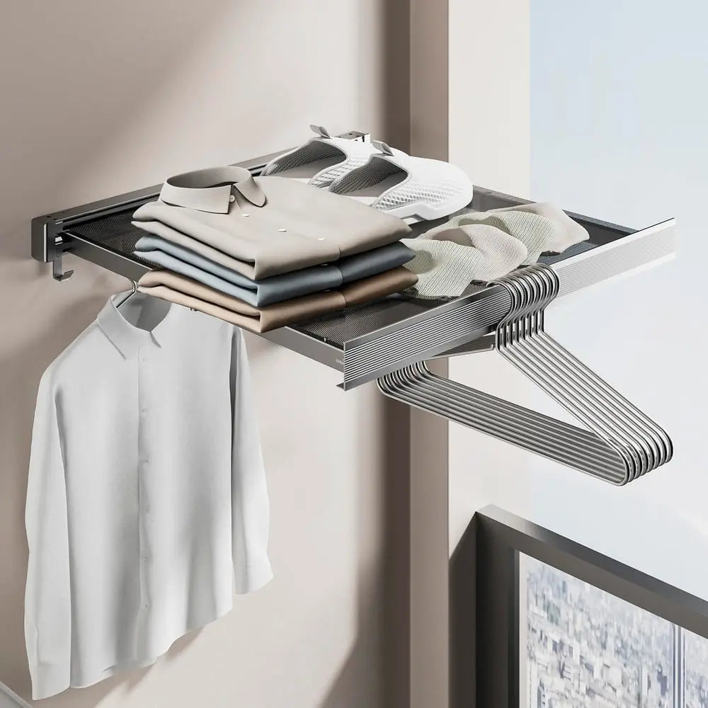 BowLift | Foldable wall shelf for laundry – space-saving with double drying area
