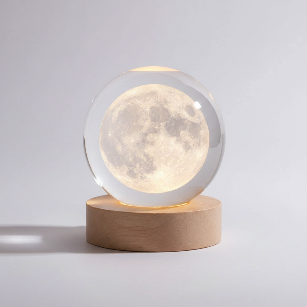 BowLift | AstroGlobe 3D Lamp – Spherical Wooden Table Lamp with Warm LED Light and Planet Design