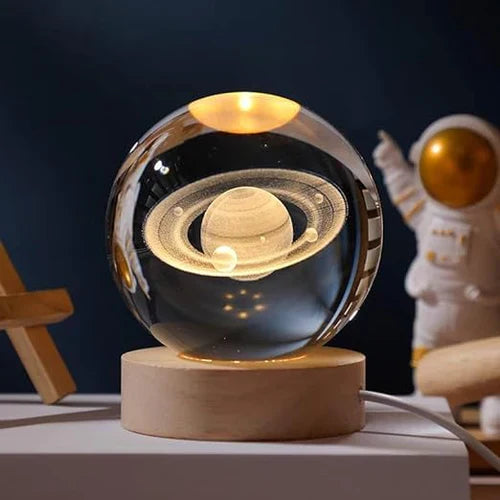 BowLift | AstroGlobe 3D Lamp – Spherical Wooden Table Lamp with Warm LED Light and Planet Design