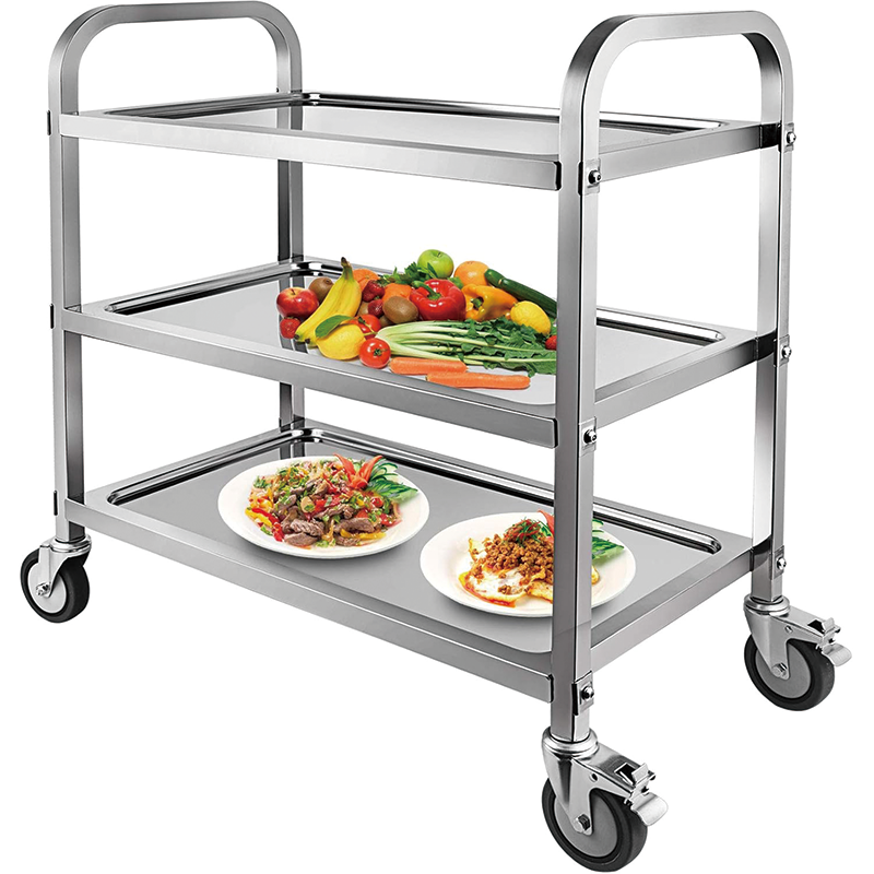 BowLift | Utility Cart, 33'' L x 18'' W x 35''H, 3 Tier Stainless Steel Utility Cart with Locking Wheels Shelf for Kitchen Restaurant Hotels