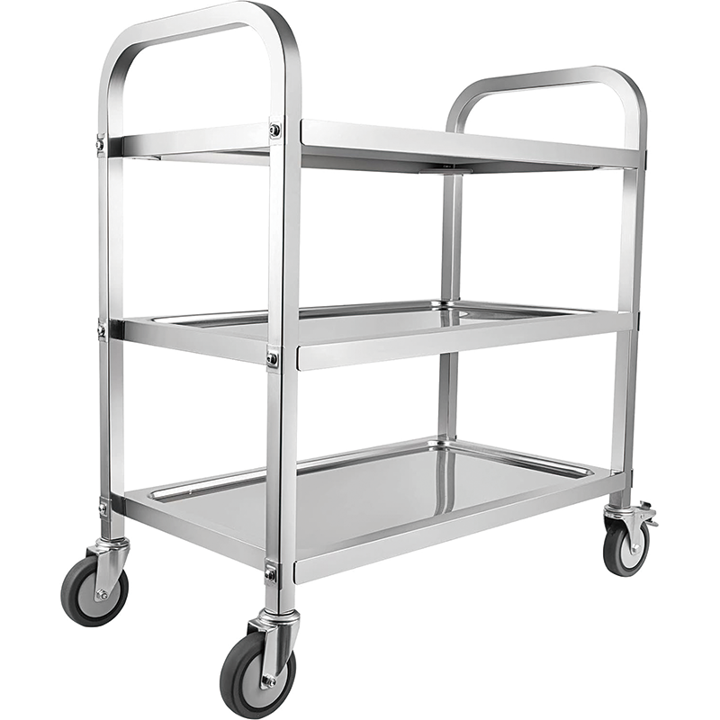 BowLift | Utility Cart, 33'' L x 18'' W x 35''H, 3 Tier Stainless Steel Utility Cart with Locking Wheels Shelf for Kitchen Restaurant Hotels