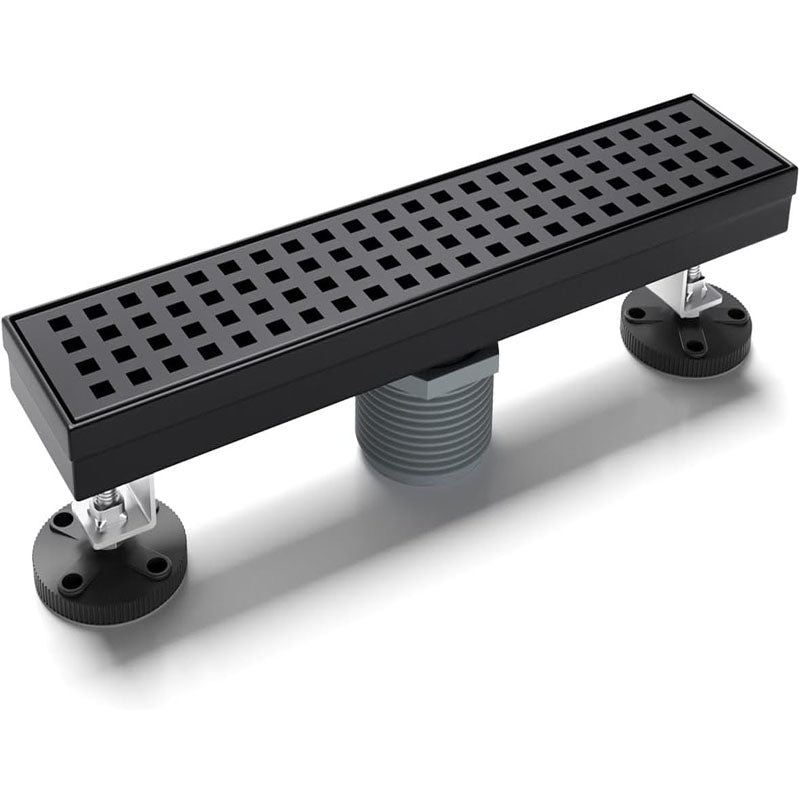 BowLift | 12 Inch  Linear Shower Drain with Removable Grate Matte Black Shower Drain with Accessories  CUPC Certified Stainless Steel