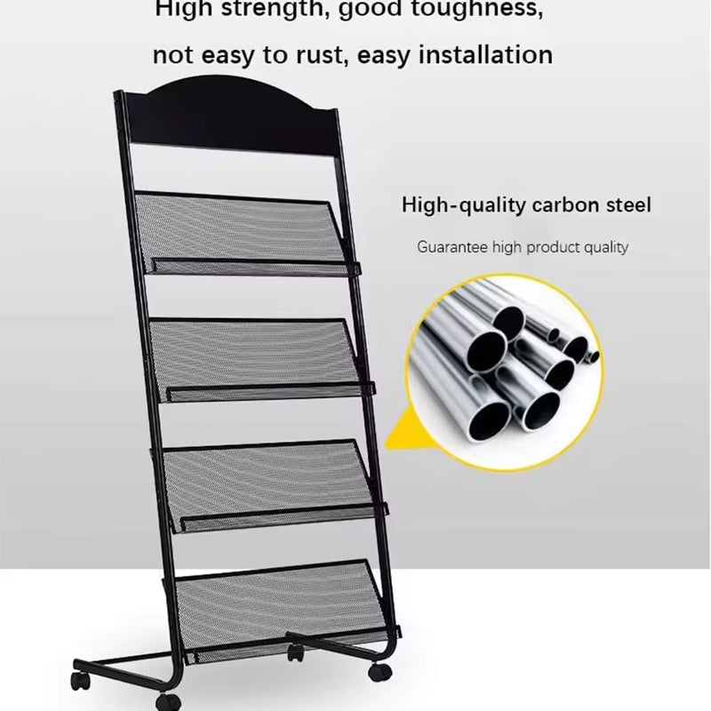 BowLift | Magazine Rack Literature Display Stand With 4 Pockets Floor Standing Magazine Brochure Holder Rack Magazine Stand
