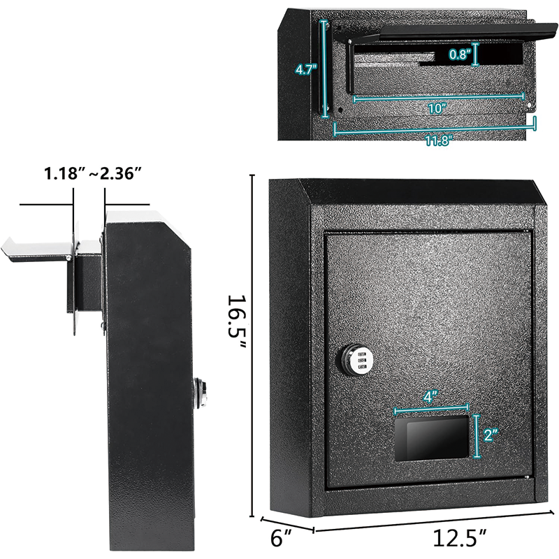 BowLift | Through The Door Drop Box,16.5" x 12.5" x 6"Heavy Duty Steel Through the Door Mailbox,Mail Drop Box, Black