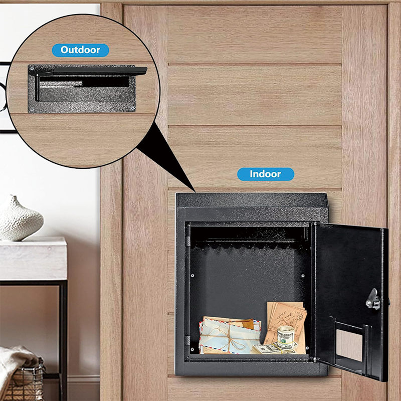 BowLift | Through The Door Drop Box,16.5" x 12.5" x 6"Heavy Duty Steel Through the Door Mailbox,Mail Drop Box, Black
