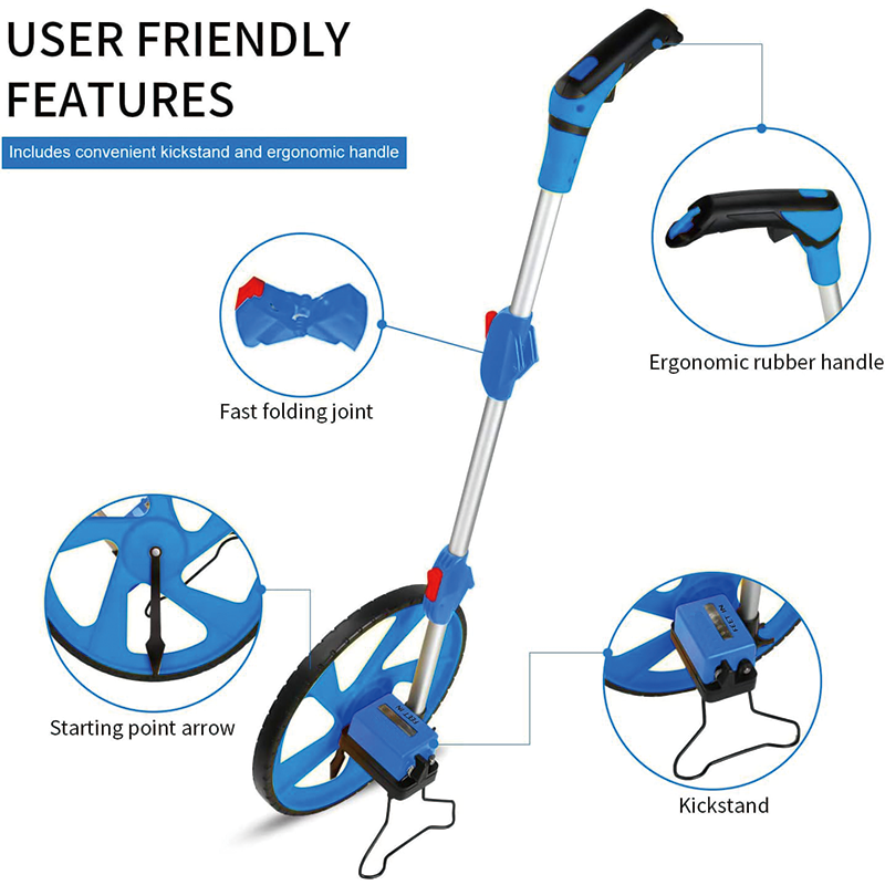 BowLift | Measuring Wheel in Feet, 12 in Wheel Diameter,  3-Sections Collapsible with Backpack , Adapt to various roads