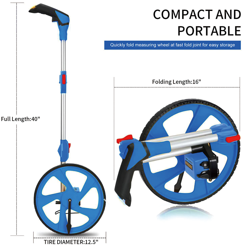 BowLift | Measuring Wheel in Feet, 12 in Wheel Diameter,  3-Sections Collapsible with Backpack , Adapt to various roads