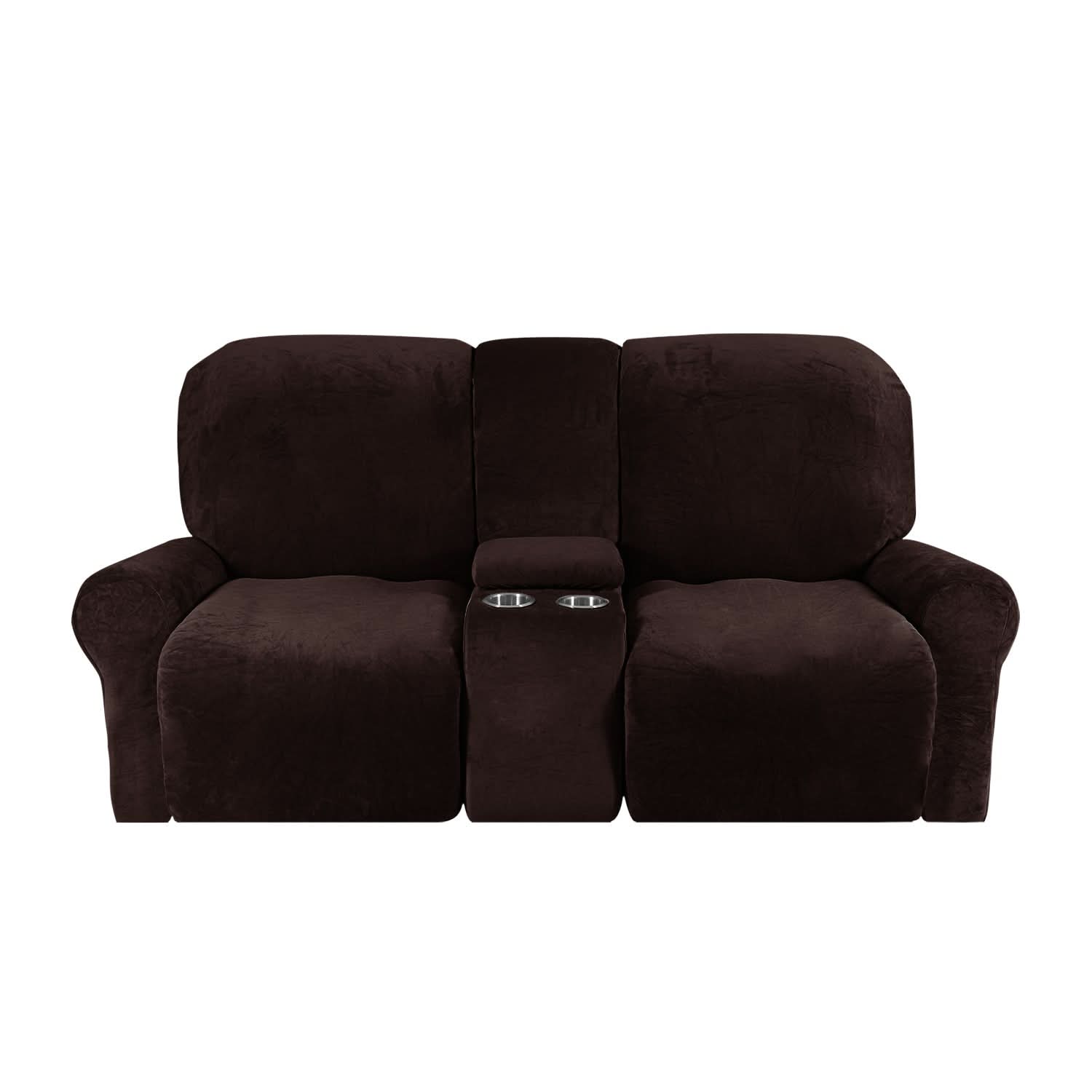 BowLift | 2-Seater Recliner Sofa Cover with Cup Holders – Velvet Plush
