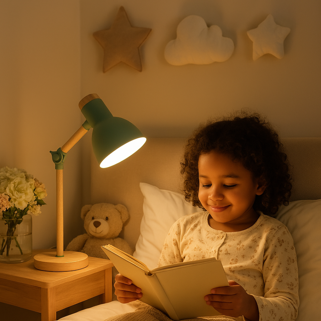 BowLift | Table lamp with wooden finish in Nordic style