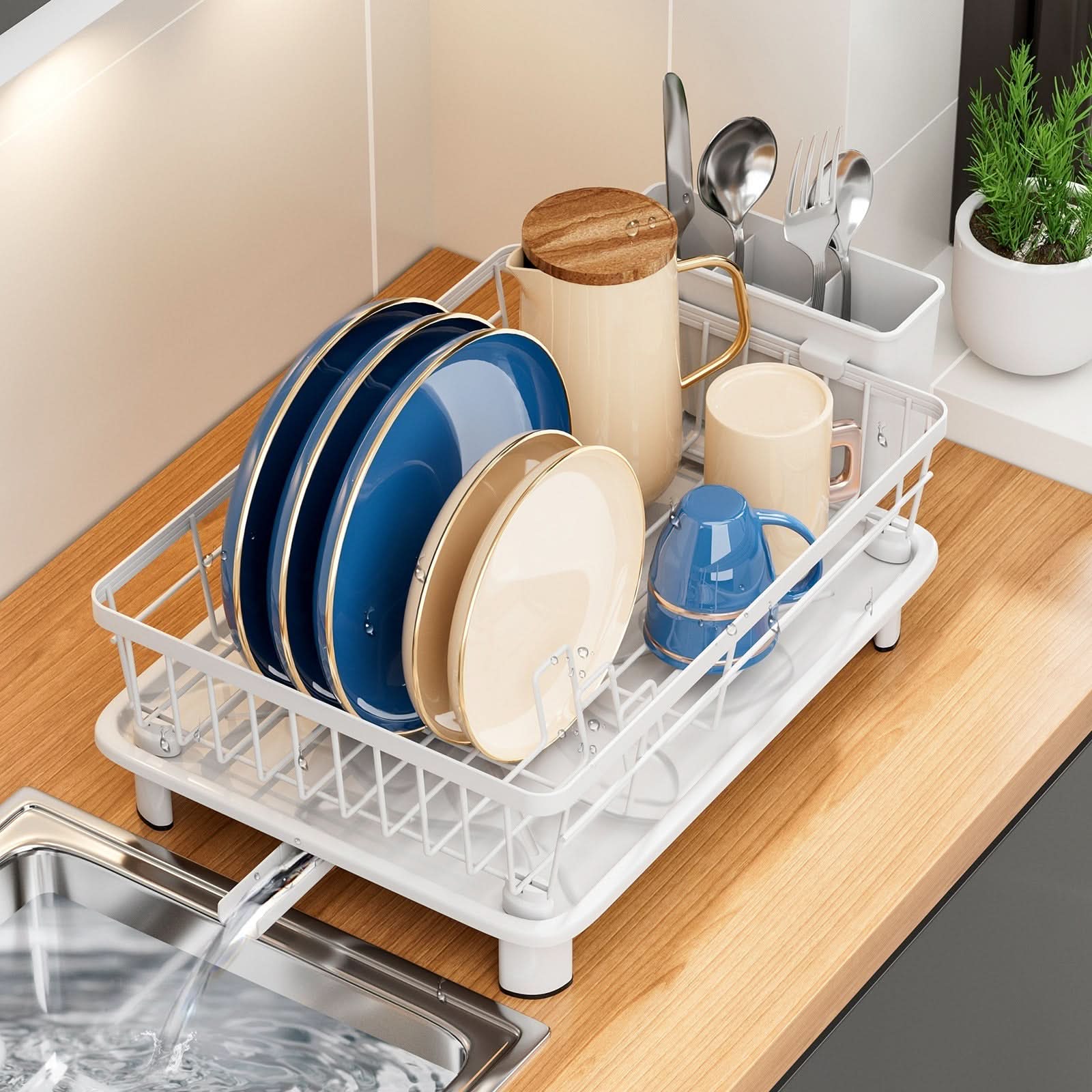 BowLift | Dish Drying Rack with Drainage and Cutlery Holder