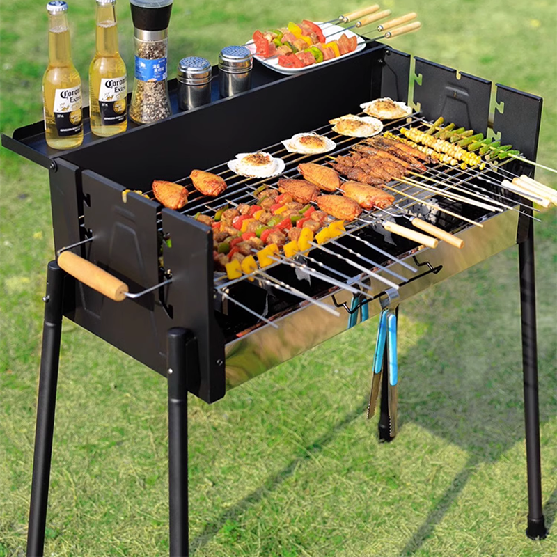 BowLift | Three-speed temperature-adjustable windproof grill German craft barbecue rack outdoor stainless steel folding carbon grill portable assembly courtyard barbecue rack