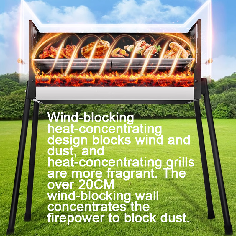 BowLift | Three-speed temperature-adjustable windproof grill German craft barbecue rack outdoor stainless steel folding carbon grill portable assembly courtyard barbecue rack