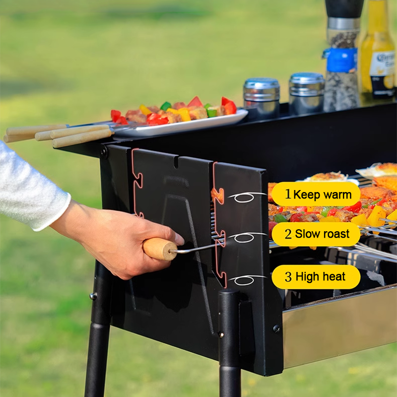BowLift | Three-speed temperature-adjustable windproof grill German craft barbecue rack outdoor stainless steel folding carbon grill portable assembly courtyard barbecue rack