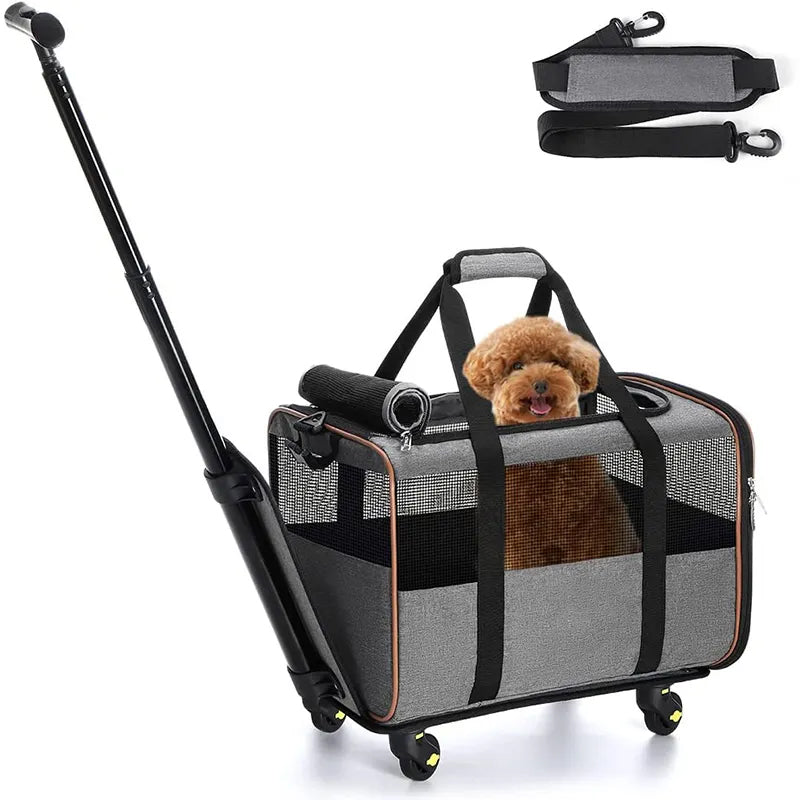 BowLift | Rolling Foldable Airline Approved Pet Carrier Dog Cat Travel Bag Carrying Pet Trolley Carrier With Wheels