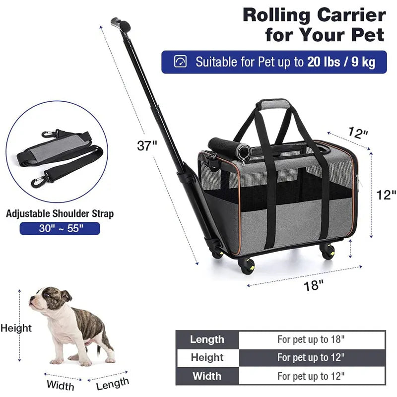 BowLift | Rolling Foldable Airline Approved Pet Carrier Dog Cat Travel Bag Carrying Pet Trolley Carrier With Wheels