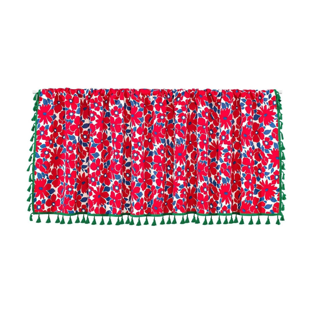 BowLift | Graceful Red Floral Linen Cabinet Window Curtain