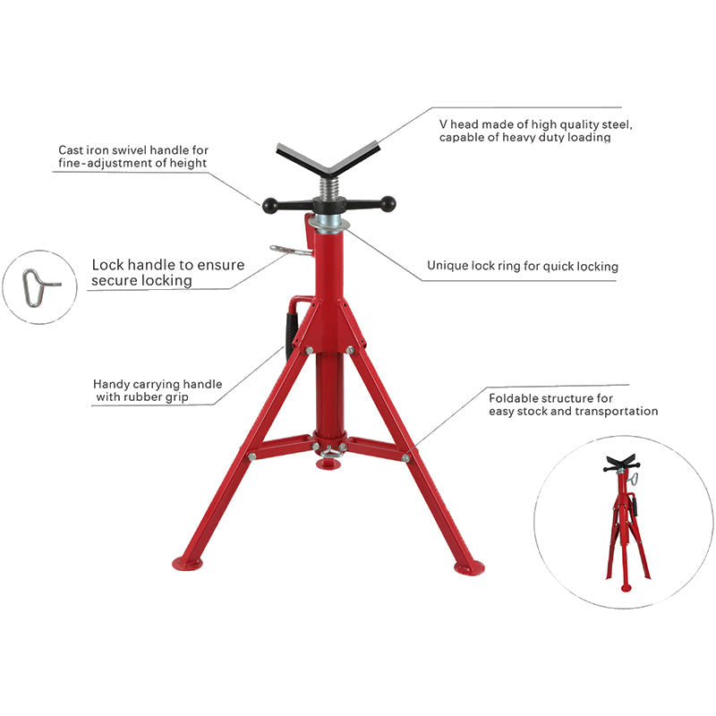 BowLift | V-Head Steel Pipe Stands 12 Inch Adjustable Height 28"-52" Durable Pipe Jack Stand For Sale