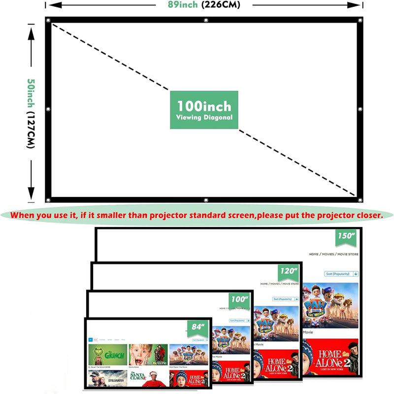 BowLift | 100 inch Projector Screen 16:9 HD Foldable and Portable Anti-Crease  Indoor Outdoor Projection Double Sided Video Projector Screen