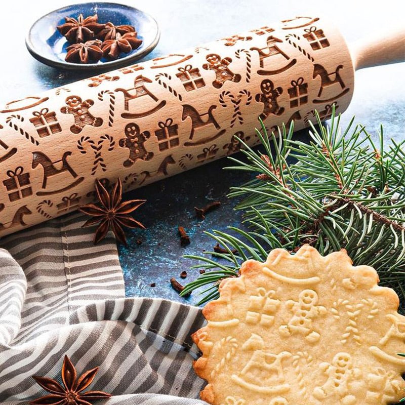 BowLift | Handmade rolling pin with decorative Christmas embossing