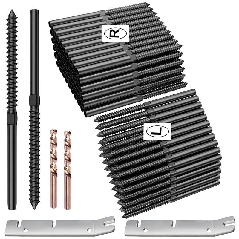 BowLift | 100 Pack Cable Railing Swage Threaded Stud Tension,T316 Stainless Steel Black Right&Left Handed Thread Swage Lag Screws for Wood Posts of 1/8" Black Stair Cable Railing Kit