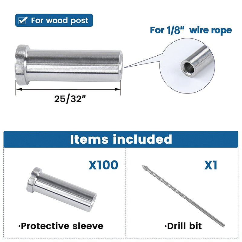 BowLift | 100PCS T316 Stainless Steel Protector Sleeves,Cable Railing Kit Hardware Cable Railing Protector Sleeve for 1/8" Wire Rope Wood Posts